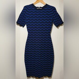 Milly Blue & Black Wave Knit Sheath Dress Size 4